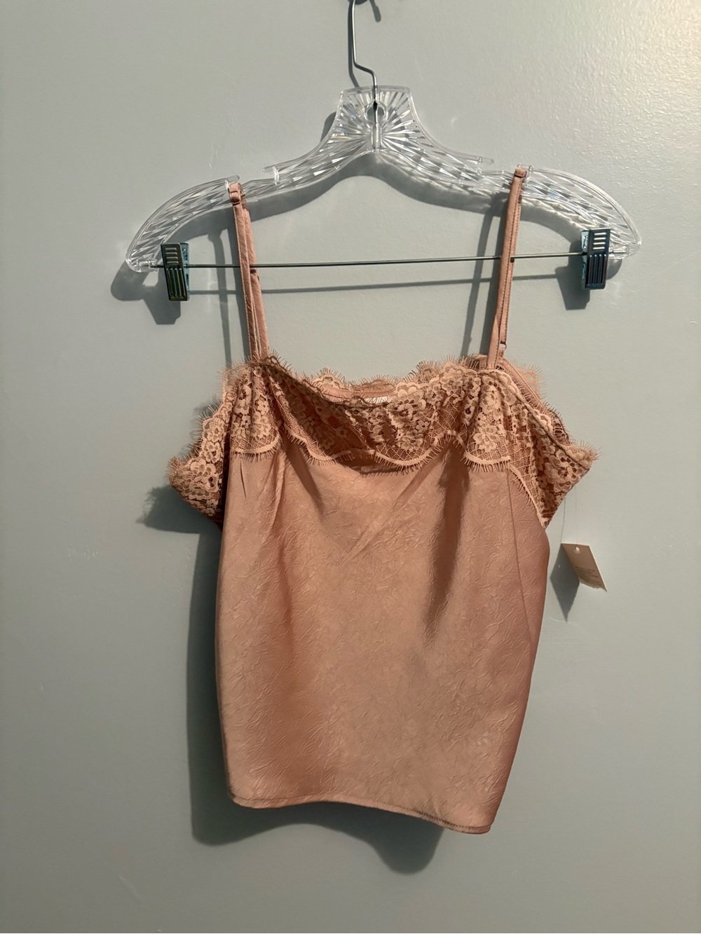 a new day Lace-Trim Satin Cami Beige Tan Women's Medium Tank Top Romantic Blouse